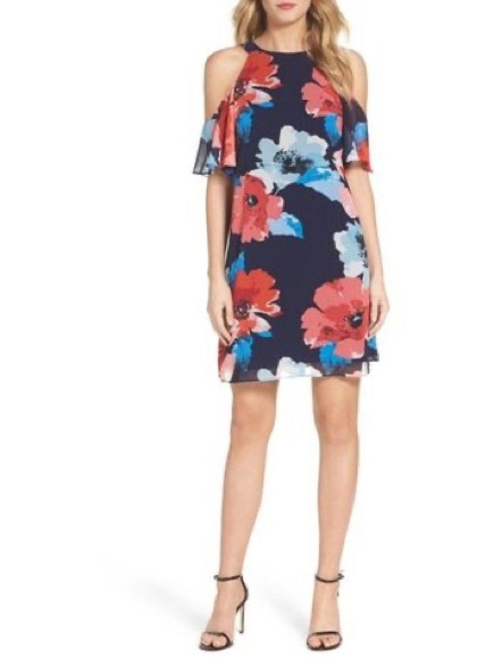 Vince Camuto floral printed cold-shoulder dress
